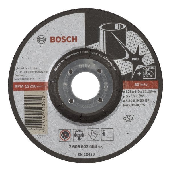Bosch - 125*6,0 mm Expert Serisi Bombeli Inox (Paslanmaz Çelik) Taşlama Diski (Taş) 2608602488
