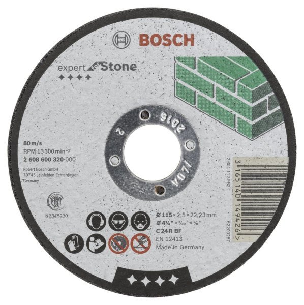 Bosch - 115*2,5 mm Expert Serisi Düz Taş Kesme Diski (Taş) 2608600320