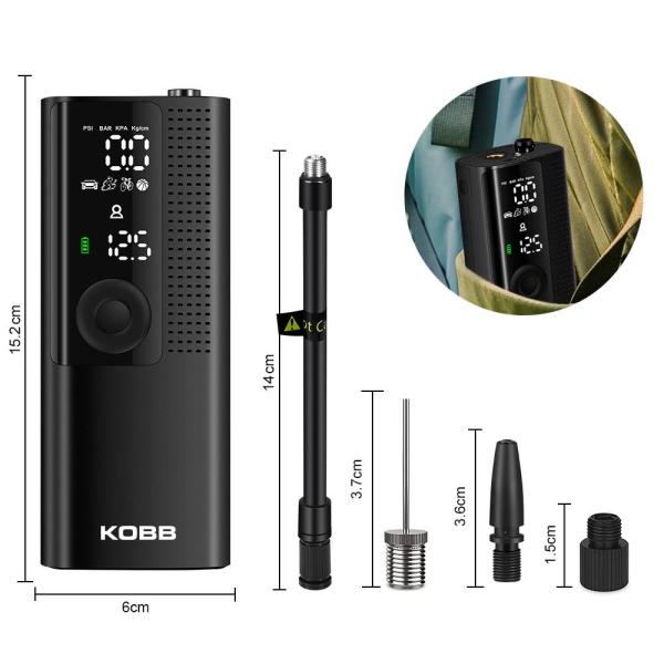 KOBB KB410 Şarjlı Li-ion 120 PSI Taşınabilir Dijital Basınç Göstergeli Led Aydınlatmalı Akıllı Lastik Şişirme Pompası