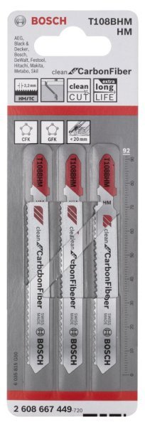 Bosch - Temiz Kesim Serisi Karbon Fiber İçin T 108 BHM Dekupaj Testeresi Bıçağı - 3'Lü Paket 2608667449