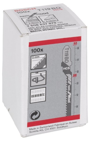 Bosch - Ekonomik Seri Ahşap İçin T 119 BO Dekupaj Testeresi Bıçağı - 100'Lü Paket 2608637879