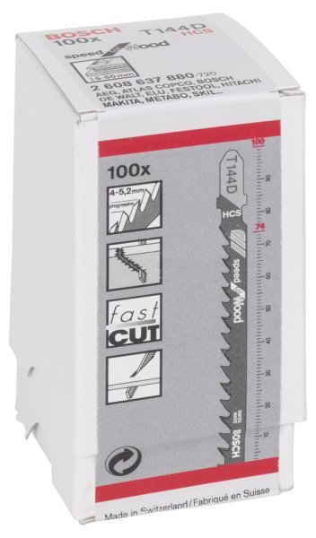Bosch - Hızlı Kesim Serisi Ahşap İçin T 144 D Dekupaj Testeresi Bıçağı - 100'Lü Paket 2608637880