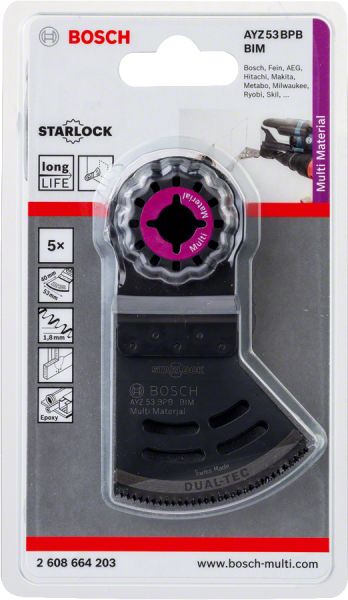 Bosch - Starlock - AYZ 53 BPB - BIM Çoklu Malzeme İçin Daldırmalı ve Yana Kesim Testere Bıçağı 5'li 2608664203