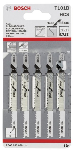 Bosch - Temiz Kesim Serisi Ahşap İçin T 101 B Dekupaj Testeresi Bıçağı - 5'Li Paket 2608630030