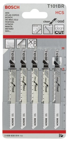 Bosch - Temiz Kesim Serisi Ahşap İçin T 101 BR Dekupaj Testeresi Bıçağı - 5'Li Paket 2608630014