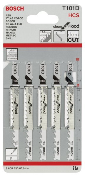 Bosch - Temiz Kesim Serisi Ahşap İçin T 101 D Dekupaj Testeresi Bıçağı - 5'Li Paket 2608630032