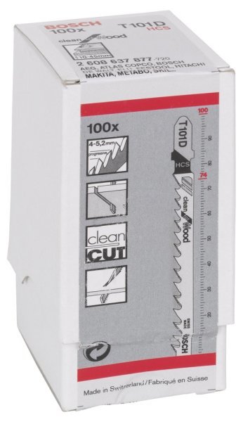 Bosch - Temiz Kesim Serisi Ahşap İçin T 101 D Dekupaj Testeresi Bıçağı - 100'Lü Paket 2608637877
