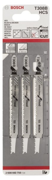 Bosch - Ekstra Temiz Kesim Serisi Ahşap İçin T 308 B Dekupaj Testeresi Bıçağı - 3'Lü Paket 2608663750