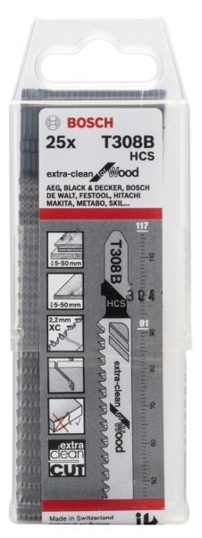 Bosch - Ekstra Temiz Kesim Serisi Ahşap İçin T 308 B Dekupaj Testeresi Bıçağı - 25'Li Paket 2608663752