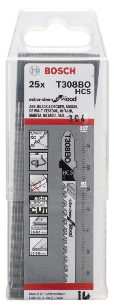 Bosch - Ekstra Temiz Kesim Serisi Ahşap İçin T 308 BO Dekupaj Testeresi Bıçağı - 25'Li Paket 2608663869
