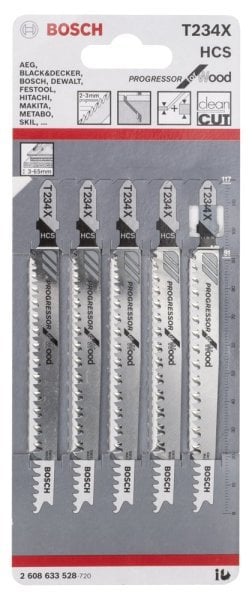 Bosch - Kademeli Artan Dişli Serisi Ahşap İçin T 234 X Dekupaj Testeresi Bıçağı - 5'Li Paket 2608633528