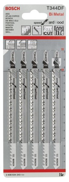 Bosch - Hızlı Kesim Serisi Sert Ahşap İçin T 344 DF Dekupaj Testeresi Bıçağı - 5'Li Paket 2608634243