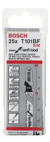 Bosch - Temiz Kesim Serisi Sert Ahşap İçin T 101 BF Dekupaj Testeresi Bıçağı - 25'Li Paket 2608634988