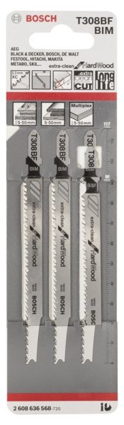 Bosch - Extra Temiz Kesim Serisi Sert Ahşap İçin T 308 BF Dekupaj Testeresi Bıçağı - 3'Lü Paket 2608636568