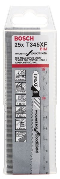 Bosch - Ahşap ve Metal İçin T 345 XF Dekupaj Testeresi Bıçağı - 25'Li Paket 2608634995