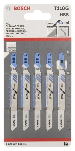 Bosch - Ekonomik Seri Metal İçin T 118 G Dekupaj Testeresi Bıçağı - 5'Li Paket 2608631012