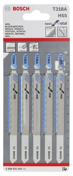 Bosch - Ekonomik Seri Metal İçin T 318 A Dekupaj Testeresi Bıçağı - 5'Li Paket 2608631319