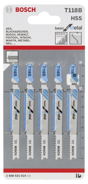 Bosch - Ekonomik Seri Metal İçin T 118 B Dekupaj Testeresi Bıçağı - 5'Li Paket 2608631014