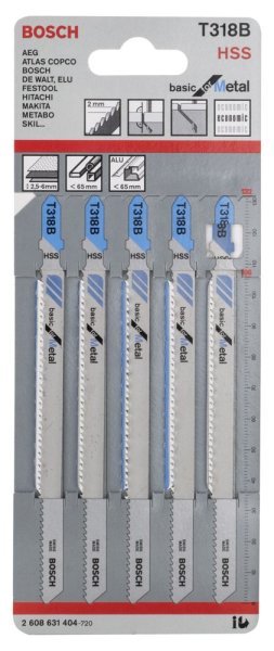 Bosch - Ekonomik Seri Metal İçin T 318 B Dekupaj Testeresi Bıçağı - 5'Li Paket 2608631404