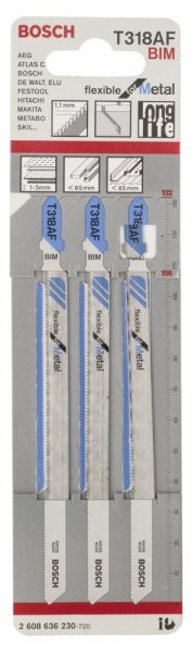 Bosch - Kırılmaya Karşı Dayanıklı Seri Metal İçin T 318 AF Dekupaj Testeresi Bıçağı - 3'Lü Paket 2608636230