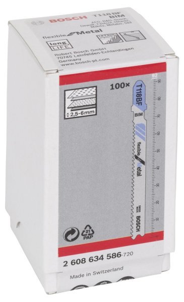 Bosch - Kırılmaya Karşı Dayanıklı Seri Metal İçin T 118 BF Dekupaj Testeresi Bıçağı - 100'Lü Paket 2608634586