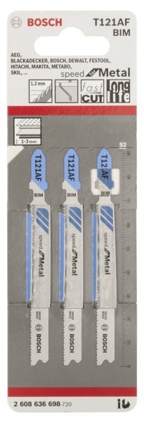 Bosch - Hızlı Kesim Serisi Metal İçin T 121 AF Dekupaj Testeresi Bıçağı - 3'Li Paket 2608636698