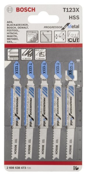 Bosch - Kademeli Artan Dişli Seri Metal İçin T 123 XF Dekupaj Testeresi Bıçağı - 5'Li Paket 2608638473