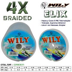 Wily Elix 4 Kat İp Misina Yeşil 100 Mt Devamlı