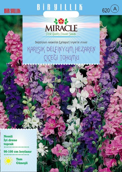 Miracle Hezaren Çiçeği (Delphinium) Süvari Mahmuzu Çiçeği (450 tohum)