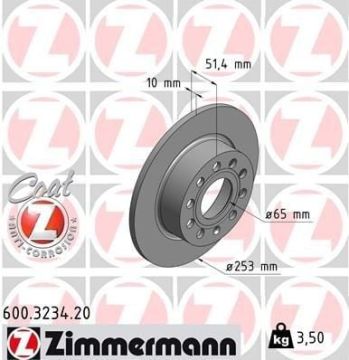 Volkswagen Golf 6 Arka Fren Diski 1.4 TSI 160 Beygir 253 mm Çap 2009-2012 ZIMMERMANN