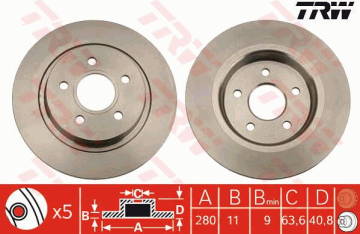 Ford Focus C-Max Arka Fren Diski 280 mm Çap 2007-2011 TRW