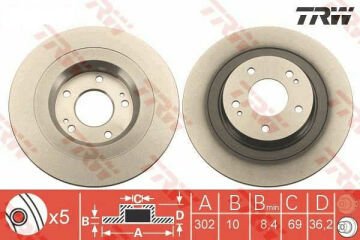 Mitsubishi ASX Arka Fren Diski 302 mm Çap 2013 Sonrası TRW