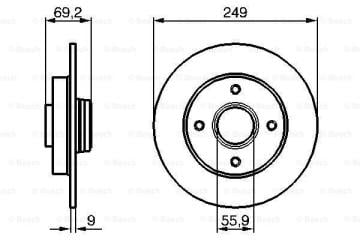 Citroen C4 Arka Fren Diski 1.6 16v 109 Beygir 249 mm / PORYASIZ - BOSCH