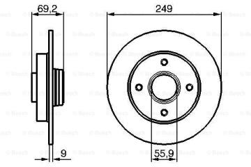 Citroen DS3 Arka Fren Diski 1.6 THP 150 Beygir 249 mm Çap / PORYASIZ - BOSCH