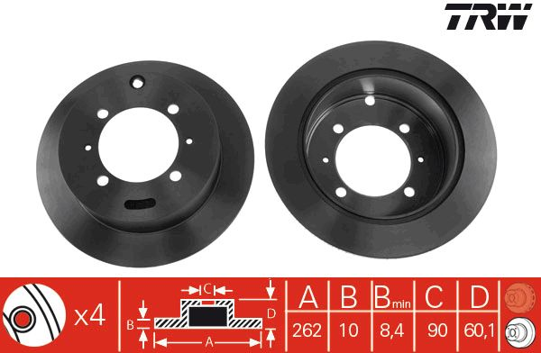 Mitsubishi Lancer Arka Fren Diski 262 mm Çap 4 Bijon 2004-2007 TRW