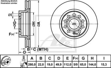 Volkswagen Beetle Ön Fren Diski 1.2 TSI 105 Beygir 280 mm Çap 2012-2019 ATE ORIGINAL