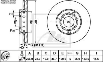 Audi A1 Ön Fren Diski 1.6 TDI 90 Beygir 256 mm Çap 2010-2018 ATE ORIGINAL