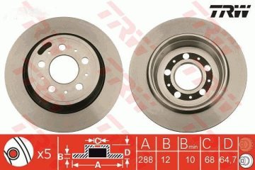 Volvo S60 Arka Fren Diski 2.0 T 288 mm Çap 2001-2010 TRW