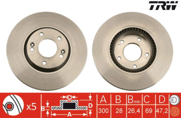 Hyundai i30 Ön Fren Diski 1.4 Benzinli 100 Beygir Büyük Tip 300 mm Çap 2012-2016 TRW