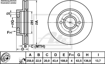 Ford Fiesta 5 Performanslı Fren Diski Ön 1.4 16V Çizgili 258 mm 2002-2009 ATE POWER DISC