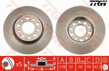 Alfa Romeo 159 Arka Fren Diski 1.8 / 1.9 JTDM 278 mm Çap Bütün Modellere TRW