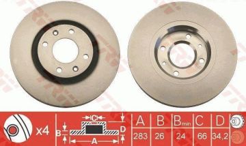 Peugeot 3008 Ön Fren Diski 1.6 hdi 112 Beygir 283 mm Çap 2009-2016 TRW