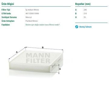 Ford Mondeo 4 Karbonlu Polen Filtresi Bütün Modellere 2007-2013 MANN