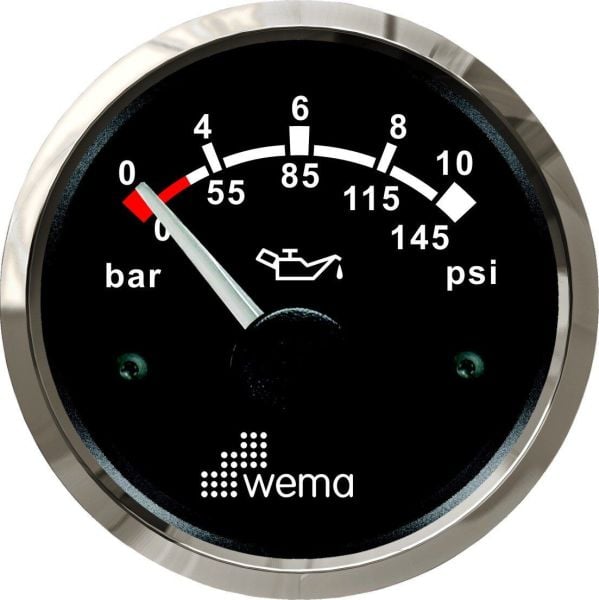 YAĞ BASINÇ GÖSTERGESİ 10 BAR 52 mm KROM/SİYAH