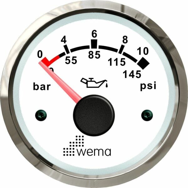 YAĞ BASINÇ GÖSTERGESİ 10 BAR 52 mm KROM/BEYAZ