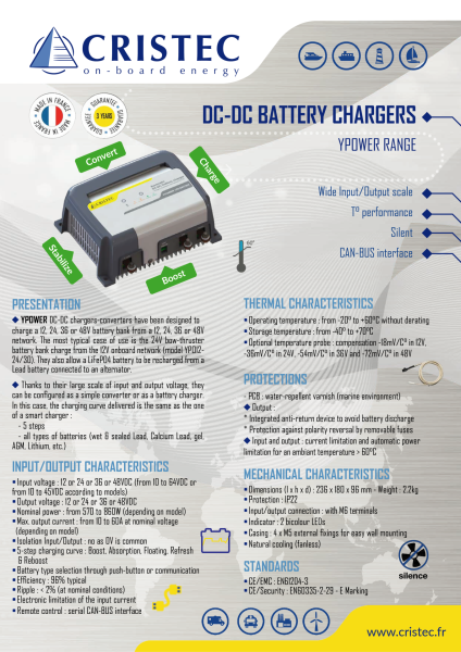 YPOWER DC-DC AKÜ ŞARJ CİHAZI/KONVERTÖR 24V-48V/15A TEK ÇIKIŞ FANSIZ