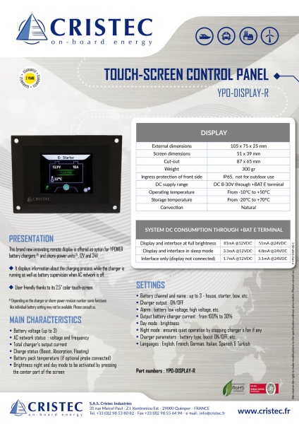 2.5'' DOKUNMATİK KONTROL EKRANI - YPOWER AKÜ ŞARJ CİHAZI İÇİN
