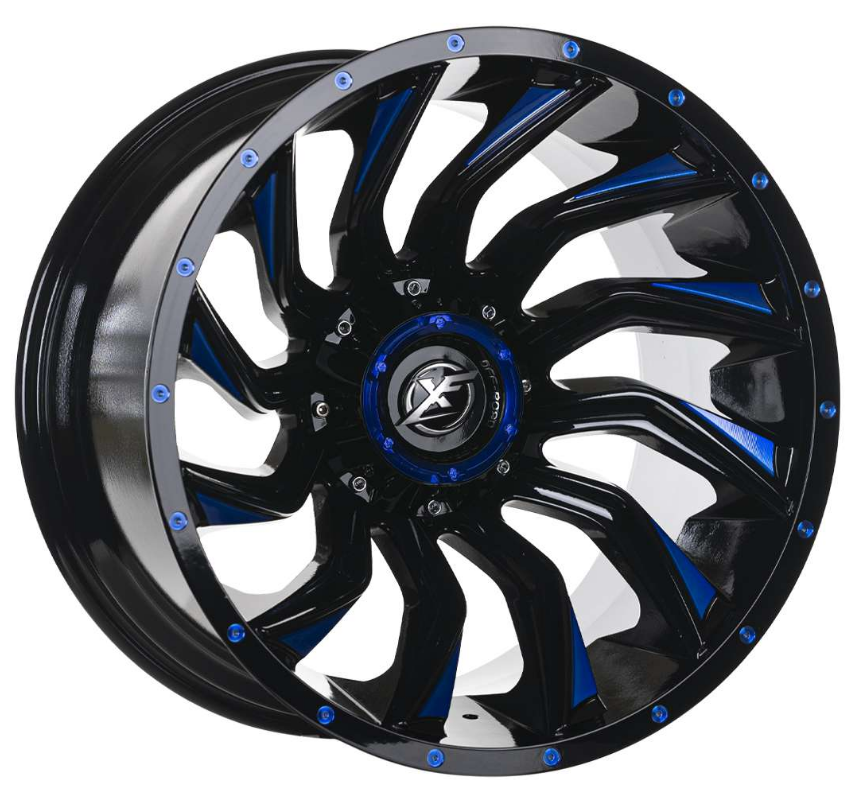 XF 224 20X12 6X139.7 ET-44 Gloss Black / Milling Blue