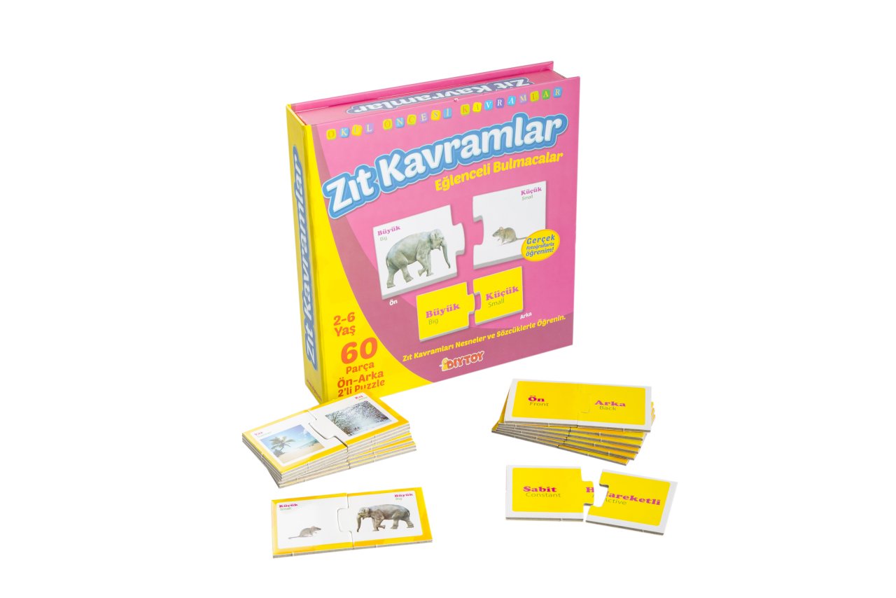 Diytoy Zıt Kavramlar Eğitici Puzzle – 2'li Ön-Arka Bulmaca | 2-6 Yaş | 60 Parça | Gerçek Fotoğraflı