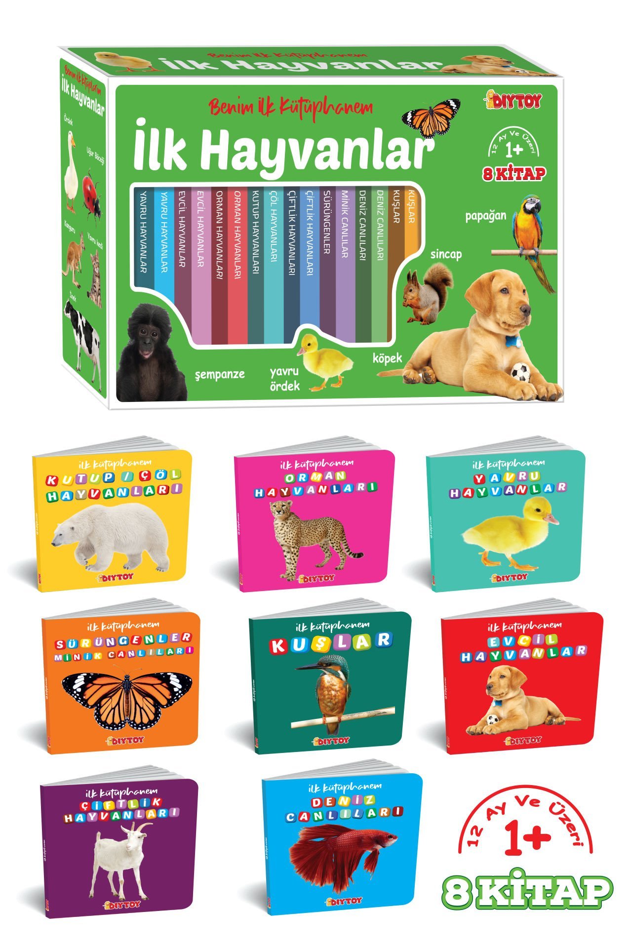 Diytoy Benim İlk Kütüphanem - 8’li Set | Eğitici Hayvanlar Kitap Serisi (12 Ay ve Üzeri)